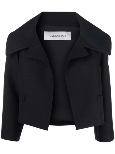 Valentino Oversized Collar Cropped Jacket In Schwarz