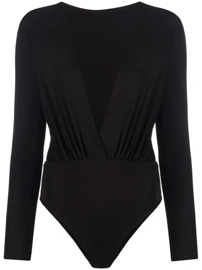 Shop Alchemy X Lia Aram Plunge-wrap Bodysuit In Black