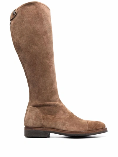 Shop Alberto Fasciani Zipped Flat Knee-length Boots In Neutrals