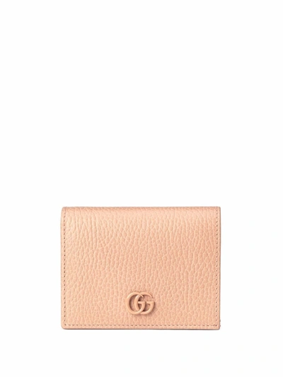 Shop Gucci Logo-plaque Pebbled-texture Wallet In Nude