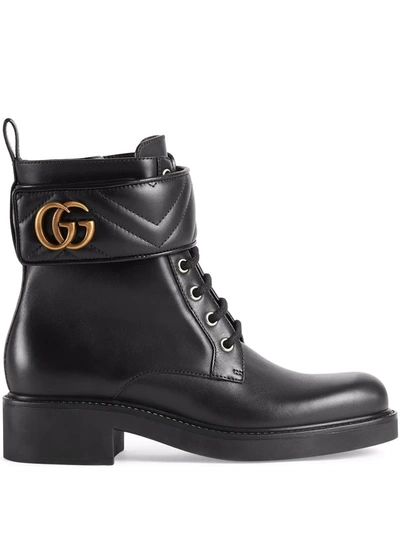 Gucci Womens Black Gg Marmont Round-toe Leather Ankle Boots In Schwarz