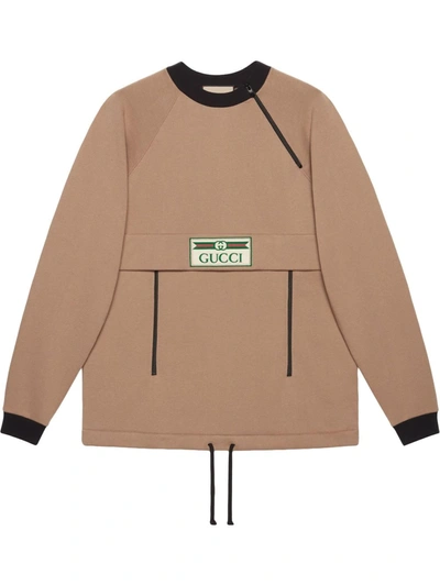 Shop Gucci Logo-patch Long-sleeve Top In Braun