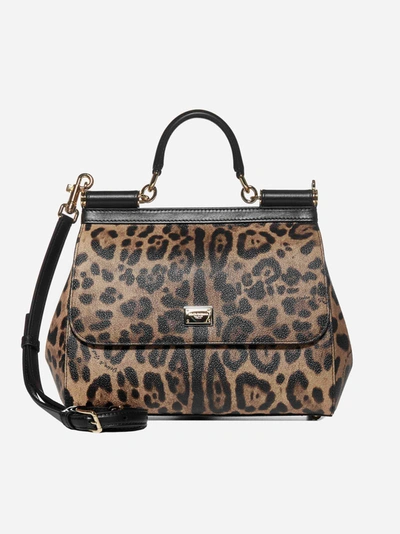 Shop Dolce & Gabbana Sicily Medium Leopard Print Leather Bag