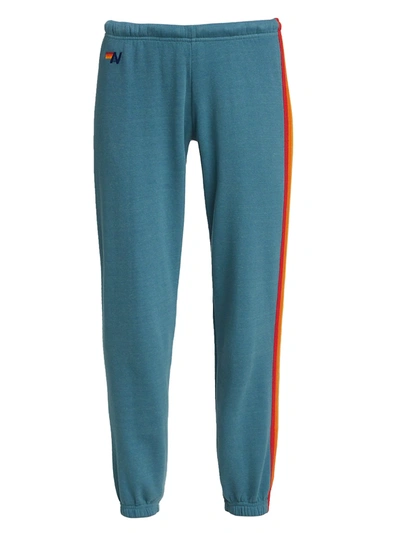 Shop Aviator Nation Five Stripe Sweatpants In Navy Neon Rainbow Blue