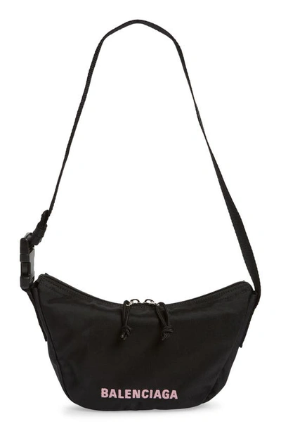 Shop Balenciaga Small Wheel Logo Sling Bag In Black/ L Candy Pink