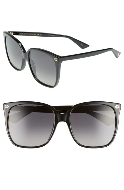 Shop Gucci 57mm Gradient Square Sunglasses In Shiny Black