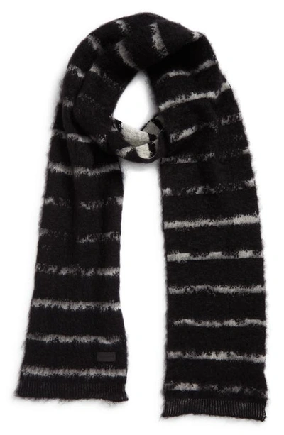 Shop Saint Laurent Interrupted Stripe Wool & Mohair Blend Scarf In Black/ Ivory