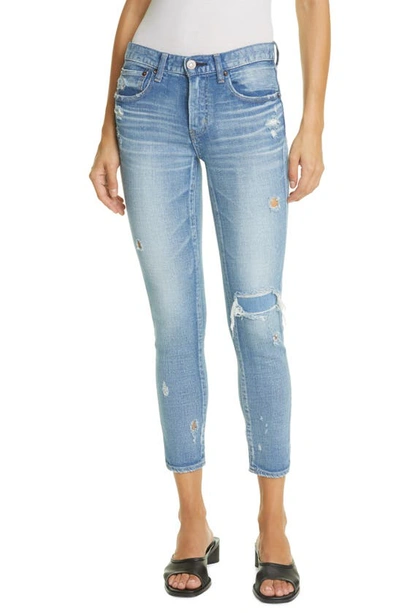 Shop Moussy Lenwood Distressed Skinny Jeans In Light Blue