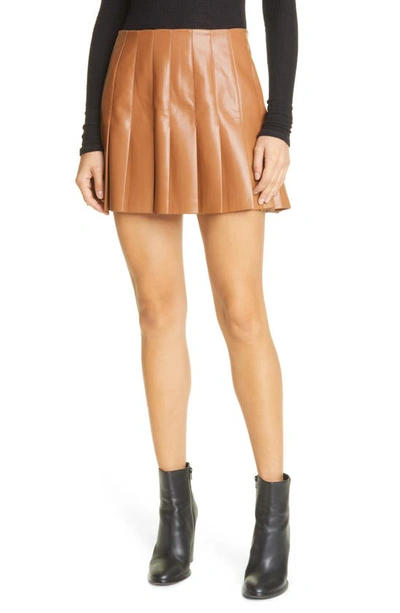 Shop Alice And Olivia Carter Faux Leather Pleated Skirt In Camel
