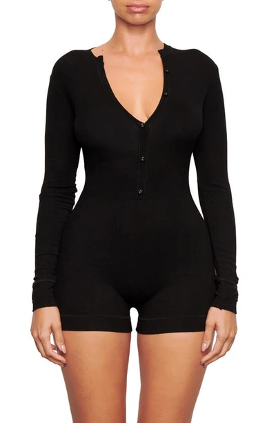 Soft Lounge Ribbed Stretch-jersey Playsuit In Onyx