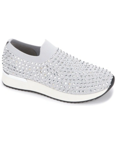 Kenneth Cole Reaction Cameron Jewel Jogger Womens Fitness Lifestyle Slip-on Sneakers In Gray