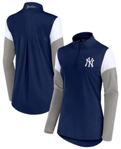 Shop Fanatics Women's Navy, Gray New York Yankees Authentic Fleece Quarter-zip Jacket