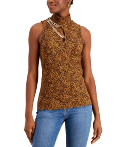 Shop Inc International Concepts Chain-trim Printed Top, Created For Macy's In Chi Cheetah