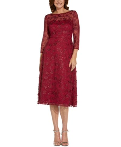 Shop Adrianna Papell Embroidered Fit & Flare Dress In Medium Red