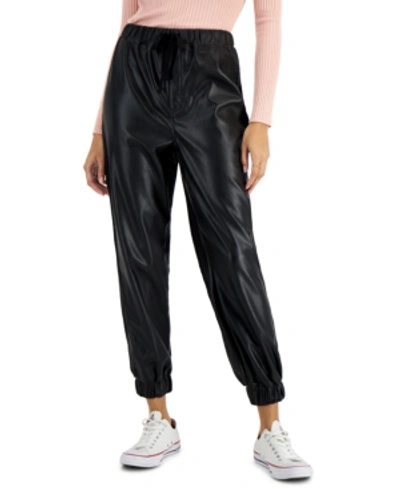 Shop Tinseltown Juniors' Faux-leather Jogger Pants, Created For Macy's In Black