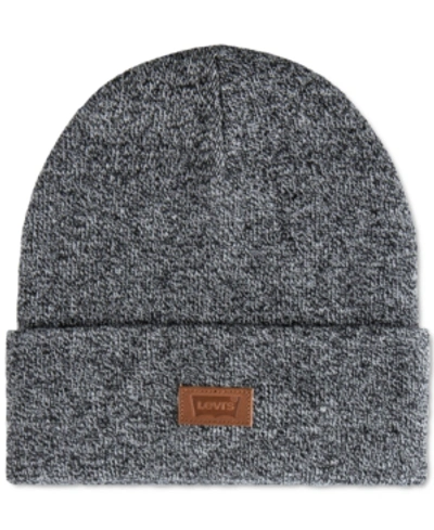 Shop Levi's All Season Comfy Leather Logo Patch Hero Beanie In Marl Grey