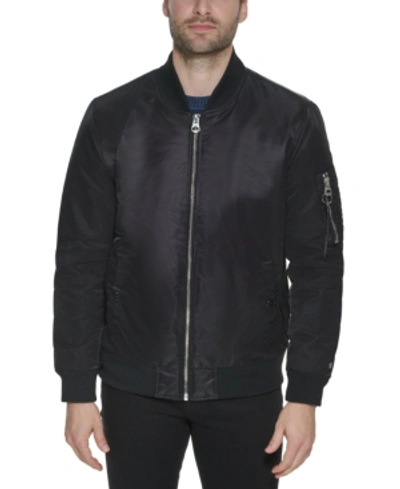 Calvin Klein Men's Faux-leather Bomber Jacket With Rib-knit Trim In Black