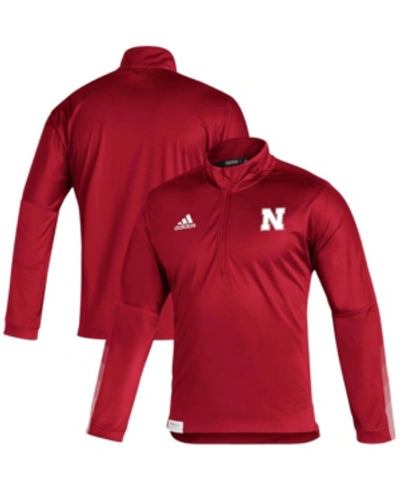 Shop Adidas Originals Men's Scarlet Nebraska Huskers 2021 Sideline Primeblue Quarter-zip Jacket