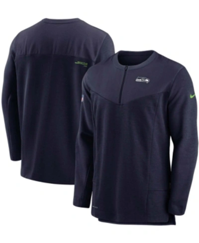 Shop Nike Men's College Navy Seattle Seahawks Sideline Half-zip Uv Performance Jacket