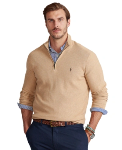 Shop Polo Ralph Lauren Men's Big & Tall Cotton Quarter-zip Sweater In Camel Melange