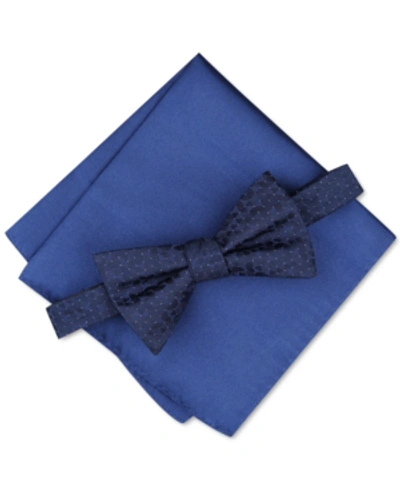 Shop Alfani Men's Pre-tied Geometric Bow Tie & Solid Pocket Square Set, Created For Macy's In Navy