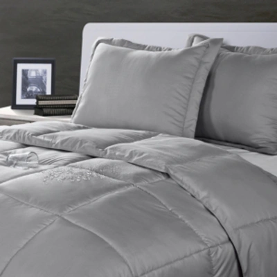 Shop Lotus Home Water And Stain Resistant Microfiber Comforter Mini Set In Silver