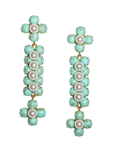 Shop Lele Sadoughi Women's Cactus 14k Gold-plated, Stone & Acrylic Pearl Drop Earrings In Turquoise400