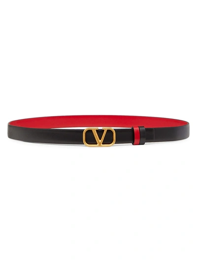 Shop Valentino Women's Reversible Vlogo Leather Belt In Nero Rougepur