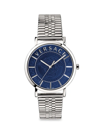 Shop Versace V-essential Stainless Steel Bracelet Watch In Grey