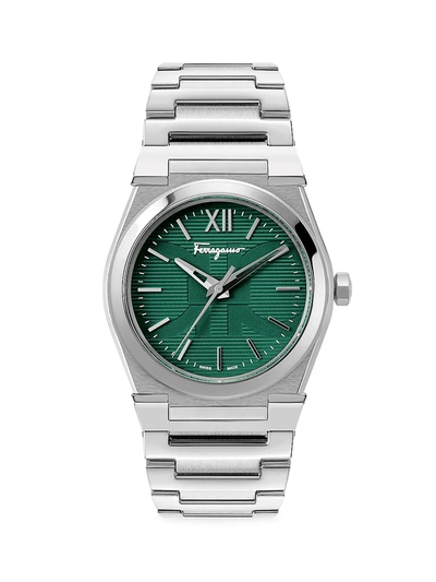 Shop Ferragamo Vega Stainless Steel Bracelet Watch In Green