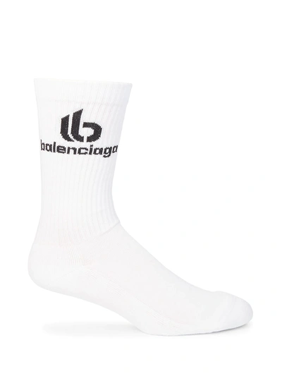 Shop Balenciaga Men's Double B Logo Crew Socks In White Black