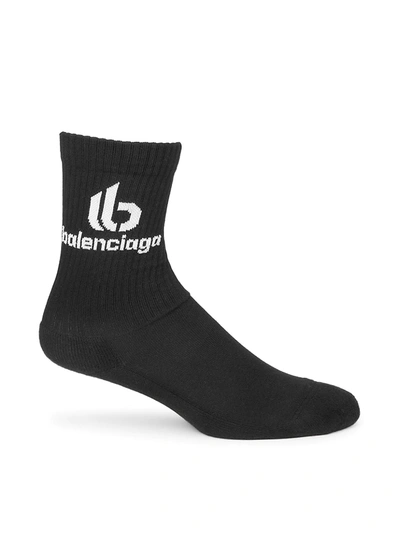 Shop Balenciaga Men's Double B Logo Crew Socks In Black White