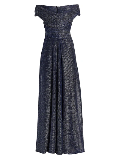 Shop Talbot Runhof Women's Metallic Off-the-shoulder Gown In Blue