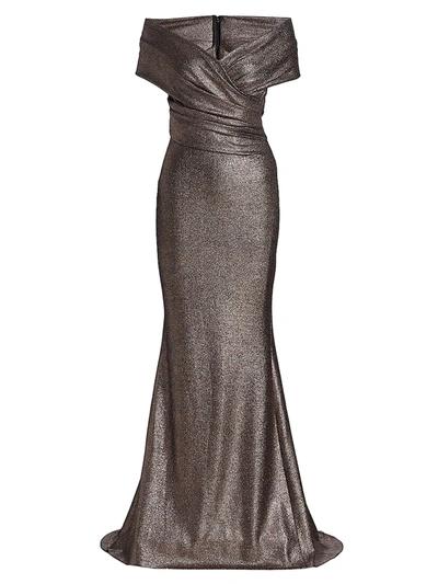 Shop Talbot Runhof Women's Metallic Off-the-shoulder Gown In Copper