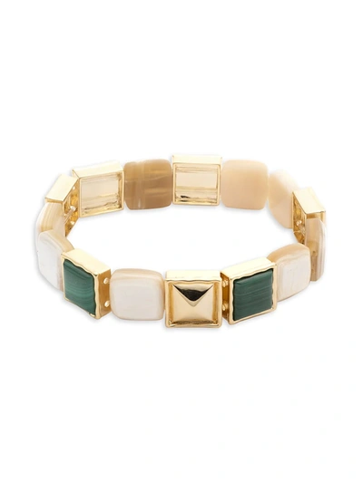 Shop Akola Women's Dali 10k Goldplated Malachite & Horn Stretch Bracelet In Blonde