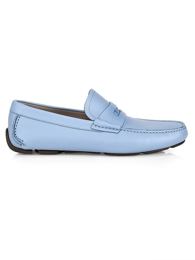 Shop Ferragamo Newton Leather Driver Loafers In Chambray