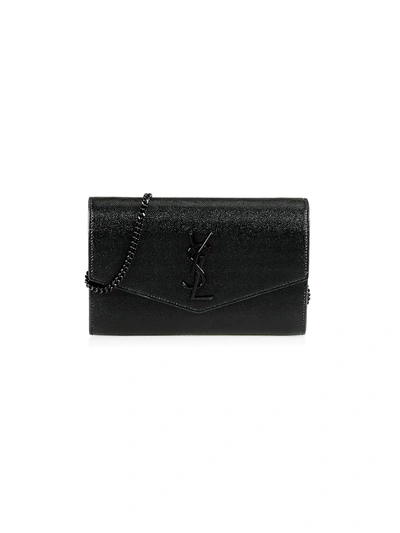 Shop Saint Laurent Uptown Leather Wallet-on-chain In Nero