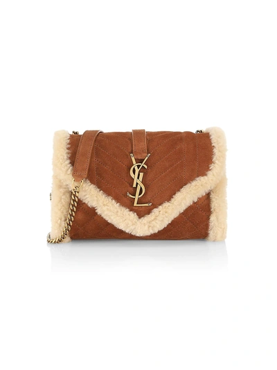 Shop Saint Laurent Women's Small Envelope Shearling Chain Shoulder Bag In Brick Beige Naturel
