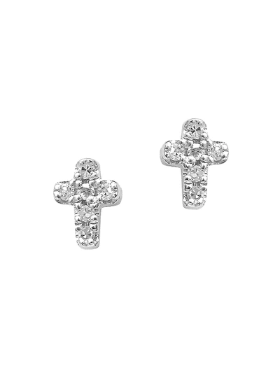 Shop Djula Women's Magic Touch 18k White Gold & Diamond Cross Stud Earrings