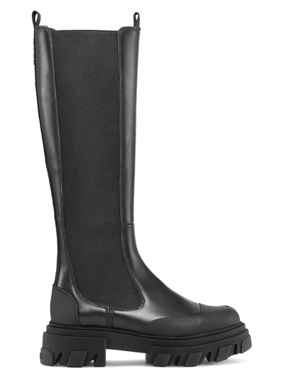 Shop Ganni Leather High Chelsea Boots In Black