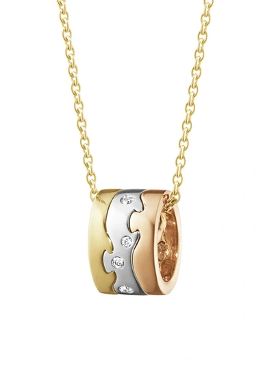 Shop Georg Jensen Women's Fusion Accessories 18k Yellow, Rose & White Gold & Diamond Pendant Necklace