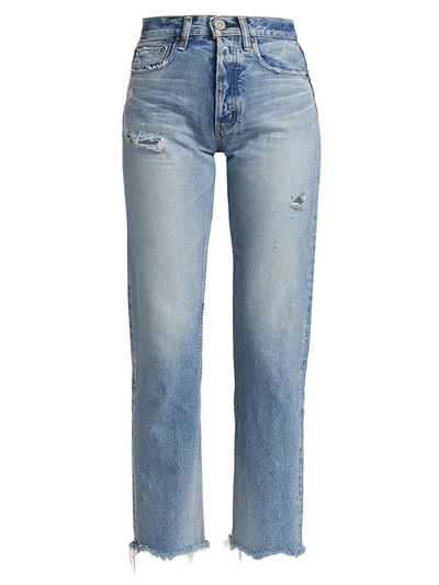 Moussy Vintage Franconia Distressed Straight Cropped Jeans In Blue 