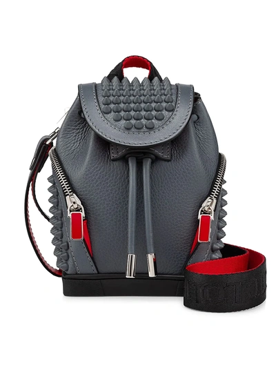 Shop Christian Louboutin Mini Explorafunk Studded Leather Crossbody Backpack In Island Grey