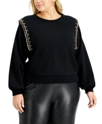 Shop Inc International Concepts Plus Size Chain-trim Sweatshirt, Created For Macy's In Deep Black