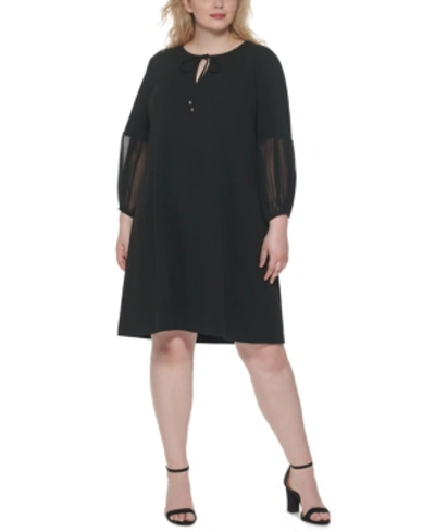 Shop Tommy Hilfiger Plus Size Chiffon-sleeve Shift Dress In Black