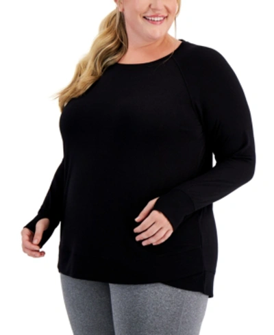 Shop Ideology Plus Size Long-sleeve Top, Created For Macy's In Deep Black