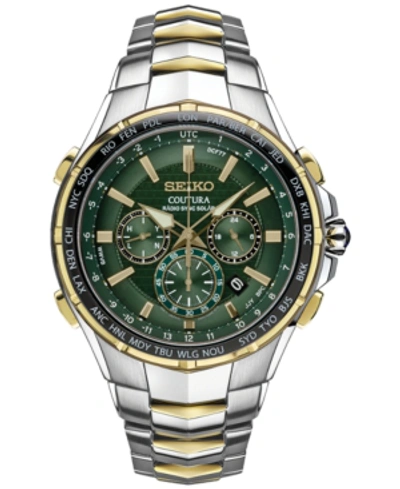 Shop Seiko Men's Chronograph Solar Coutura Radio Sync Two-tone Stainless Steel Bracelet Watch 45mm In Green