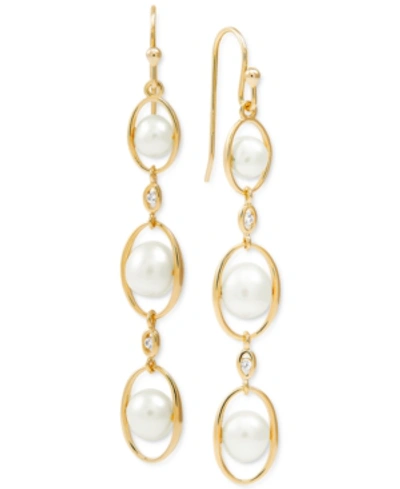 Shop Macy's Cultured Freshwater Pearl (5-7-1/2mm) & White Topaz (1/20 Ct. T.w.) Drop Earrings In 14k Gold-plated In Gold Over Silver