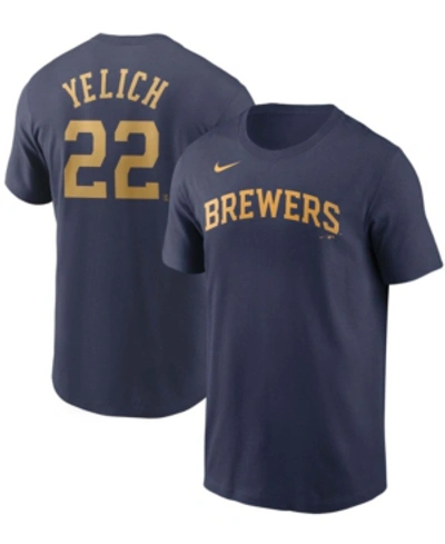 Shop Nike Men's Milwaukee Brewers Name & Number T-shirt In Navy