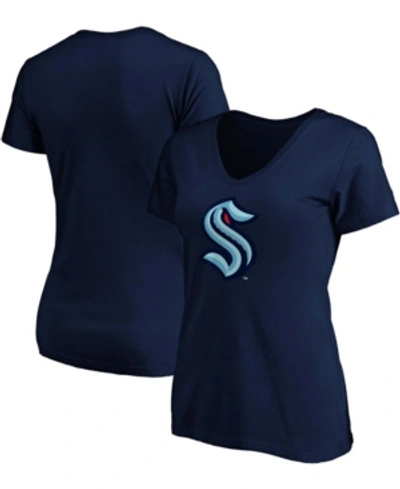 Shop Fanatics Women's Seattle Kraken Primary Logo V-neck T-shirt In Navy